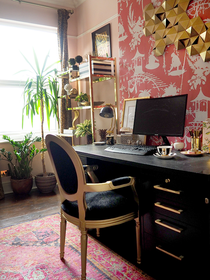 Pink boho glam home office