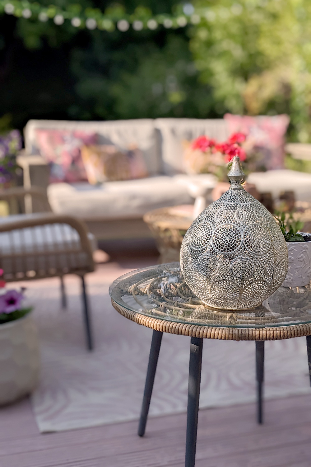 moroccan style lantern on table garden design